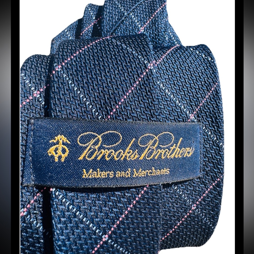 SOLD!📌Brooks Brothers Makers & Merchants Silk Tie Navy Pink Windowpane Textur